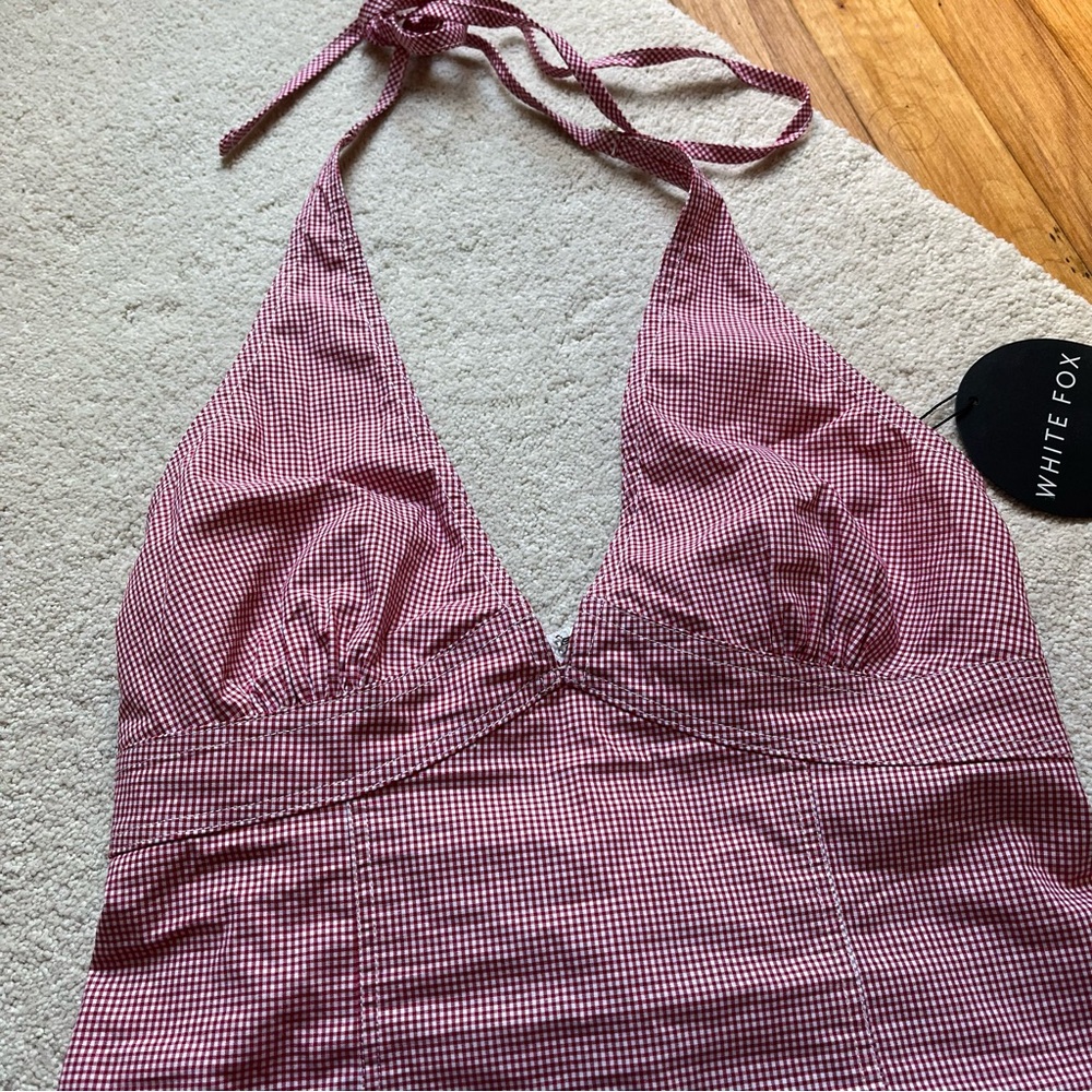 White Fox Red Gingham Halter Top - Picture 2 of 6